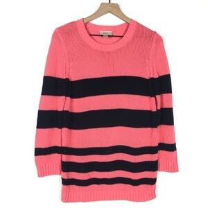 LOFT Sweater Striped Colorblock Crew Neck Pink Navy Minimalist Preppy Medium